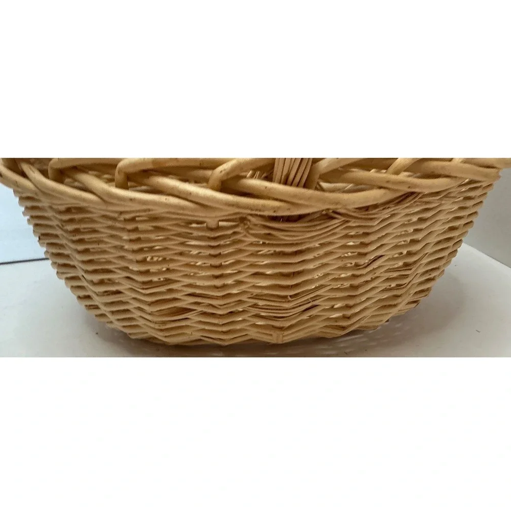 Vintage Wicker Basket Oval Woven Wood Handle Large Natural Farmhouse